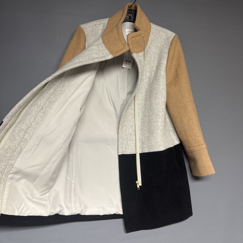 J. Crew Women's Colorblock Funnelneck Wool Blend Coat Jacket Size 0P Gray $248 - Picture 5 of 16